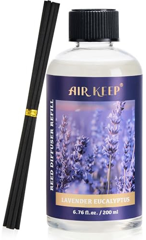 Airkeep Raumduft Nachfüller 200ml mit Duftstäbchen - Lavender Eucalyptus Nachfüllflasche für Stäbchen Diffuser - Langanhaltender Lufterfrischer für Zuhause, Bad und Wohnung