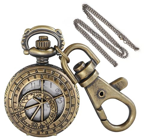 Tiong Brown Hollow Men's Quartz Pocket Watch with Latitude & Longitude Keychain + Chain - Neutral Design for Daily Use