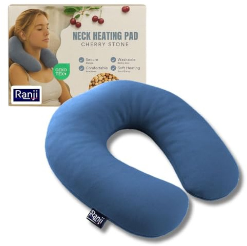 RANJI – Cuscino Termico con Noccioli di Ciliegia per Microonde | Cuscino Cervicale per Dolori al Collo e Spalle | Sacchetto Riscaldabile Naturale, Lavabile e Riutilizzabile (Bleu)