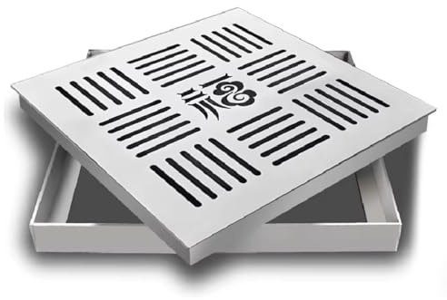 WTJDCCY Grille Caniveau Exterieure, Couvercle Fosse Septique, Double Orifices de Drainage, Nervures de Renfort Intégrées, Acier Inoxydable 304, pour Egouts Cours(30x30x2x0.2cm/12x12x0.8x0.08in)