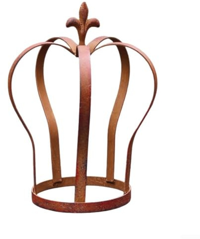 Entgoinggo Portavaso in ferro rustico a forma di corona, con finitura resistente alle intemperie per decorazione da giardino all'aperto, prato e vialetto, scaffale per vasi da giardino vintage