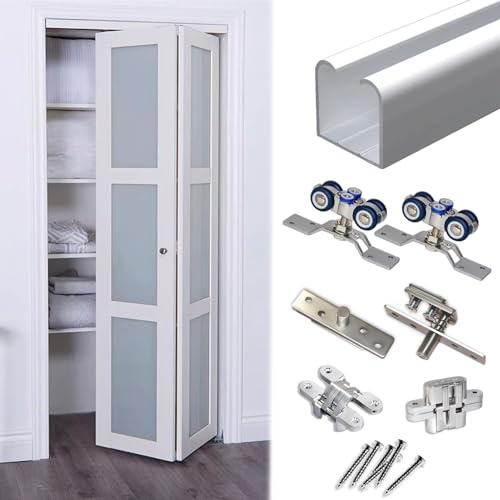 Vibeo Binario per Porta Scorrevole Kit Ferramenta per Porta a Soffietto per Armadio/Mobiletto, Binario per Porta Scorrevole a Due Ante, Binario Porta in Legno Liscio e Silenzioso(65cm/26in)
