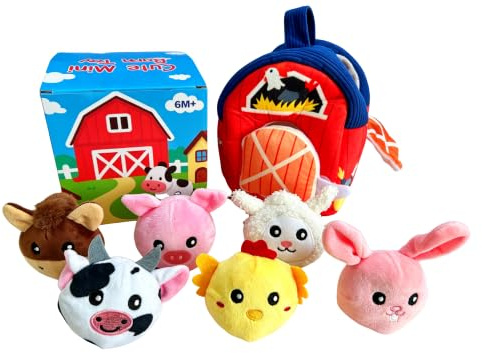 Weiches Bauernhof-Set,Baby Spielzeug 6-12 Monate,Baby Bauernhoftieren mit 6 Tierrasseln,Montessori Spielzeug,Montessori Geschenk Mädchen Jungen,Rassel & Spiegel,Geschenke für Kinder 0-2Jahre