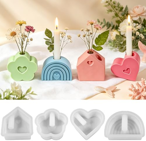 YeahBoom 4 Stück Silikonformen Gießformen,Vase Silikonform | Kerzenhalter Silikonform,DIY Vases Resin Formen,Epoxidharz Formen Moulds für Stabkerzen Teelichter Blumenarrangement