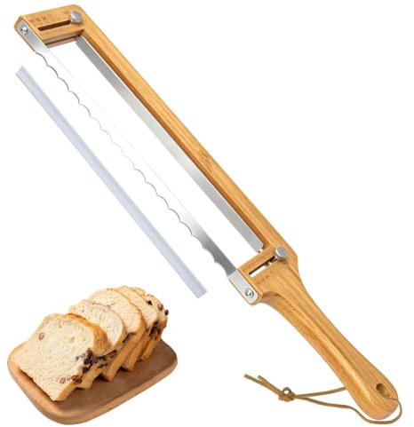 VASTOPIA Adjustable Serrated Bread Tool, Bread Slicer for Homemade Bread with Bamboo Handle & Stainless Steel Blade, Bread Cutter for Slicing Bread, Pastry Ideal, Home Cooks and Chefs