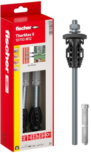 Fischer TherMax II 12/110 M12 | Fissaggio a Taglio Termico su Cappotti 64-170 mm | Per Carichi Pesanti | 2 Pezzi