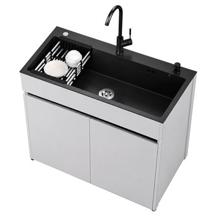 Fregadero de Cocina con Mueble, Lavadero para Galería con Grifo de 360°