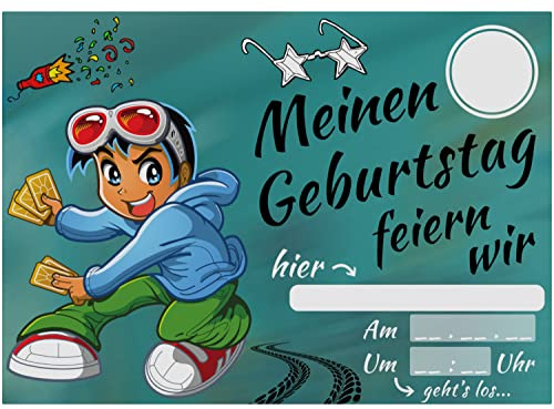elauelue Einladungskarten Kindergeburtstag Jungen, 15 Karten | Coole Einladung zum Geburtstag, Party Geburtstagseinladungen, Text ausfüllbar