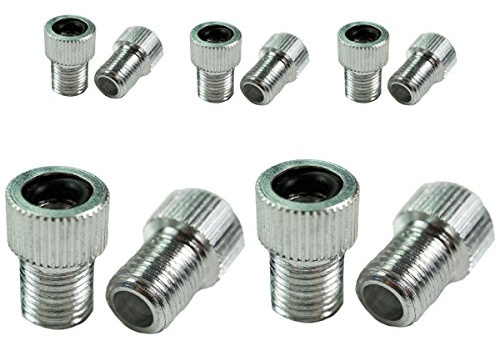 Charmate 10x Fahrrad Color Alu Ventiladapter Silber - DV SV Dunlop/Französisches Ventil auf KFZ Autoventil AV - mit Dichtring