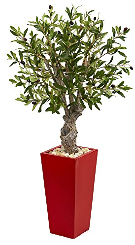 Árbol Artificial de Olivo Casi Natural en Maceta de Torre roja, 106 cm