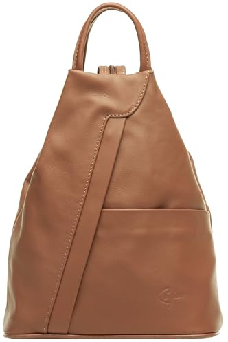 Caspar 2in1 Leder Rucksack Schultertasche Sportlich Elegante Damen Handtasche - SIGNATURE LINE - Modell No.782 - Made in Italy, Farbe:cognac, Accessoires:One Size