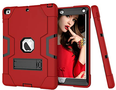 HyFone Coque pour iPad 9.7 2018/2017 6ème/5ème Génération - Robuste Antichoc Heavy Duty Durable Protection Corporelle Complète Cover Case pour iPad A1893 A1954 A1822 A1823 - [Rouge/Noir]