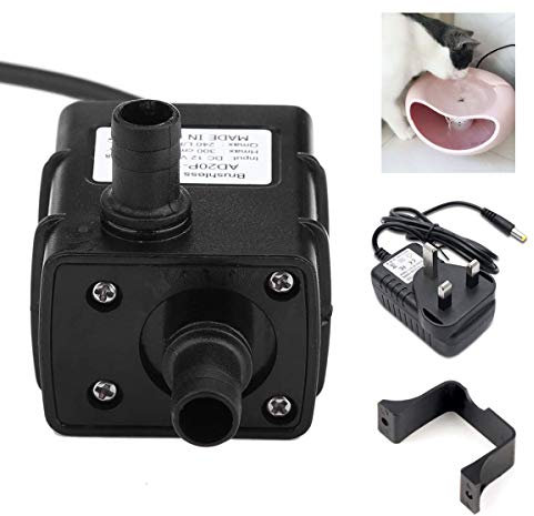 HugeAuto Cat Mate Pump 12V 5W 350L/H Cat Water Fountain Replacement Pump for Water Feature + 12V UK Plug Power Supply Adapter for Pet Fountains, Aquarium, Pond, Fish Tank