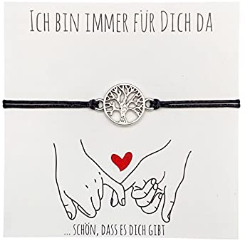 SUNDUKOFF Lebensbaum Armband - Glücksarmband Damen Mädchen - Geschenke für Freundinnen - Glücksbringer Freundschaftsarmband - Kleine Geschenke für Frauen, Farbe Kette:Schwarz
