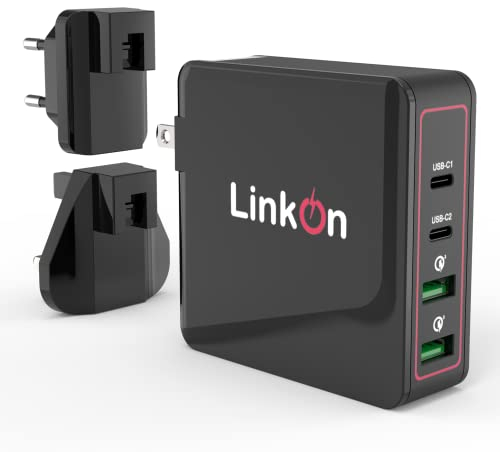 LinkOn Ganius 136W Wall Charger GaN Tech 100W USB-C PD3.0 PPS and 18W USB-A QC4.0+ Compatible with MacBook 2019 Dell HP Surface Lenovo Samsung S20 Ultra Note 10+ Portable Travel International