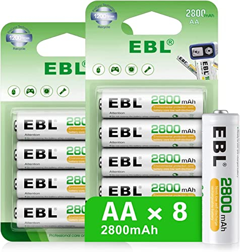 EBL 2800mAh Pilas Recargables 8pcs AA Ni-MH ProCyco con 1200 Tech Alta Capacidad (No es 1.5V)