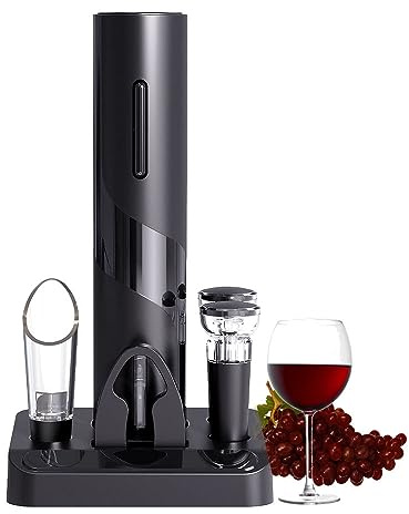 Cokunst Electric Wine Opener Set, Battery Operated Wine Bottle Corkscrew Opener with Foil Cutter, Wine Aerator Pourer, Vacuum Stoppers, Reusable Wine Bottle Openers with Accessories for Kitchen Party