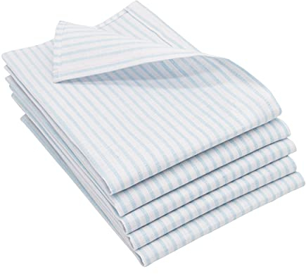 ZOLLNER 5er Set Geschirrtücher Halbleinen in 50x70 cm - super saugstarke und fusselfreie Küchentücher - waschbar bis 60°C – in hellblau weiß gestreift - Gastronomiequalität - Oeko Tex® Zertifiziert