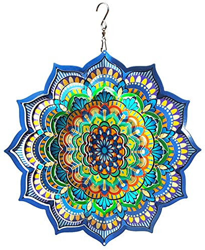 LJlifArt Spinner a vento Mandala Blossom 30,5 cm in acciaio inox 3D vale la pena regalo tagliato al laser appeso filatori a vento in metallo cinetico Yard decorazioni artistiche per interni ed esterni
