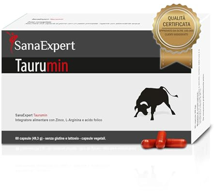 SanaExpert Taurumin - Integratore con L-Arginina per Circolazione Sanguigna e Benessere Maschile - Zinco e Vitamina C - Fertilità per Uomini - 60 Capsule - Prodotto in Germania