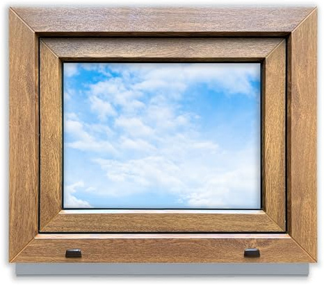 LORAC | Kunststofffenster Goldene Eiche-weiß 600x500 mm, PCV, DIN Links, kippbar & ausstellbar, 2-fach Verglasung, energiesparend – Fenster mit CE-Zertifikat für Keller und Wohnung
