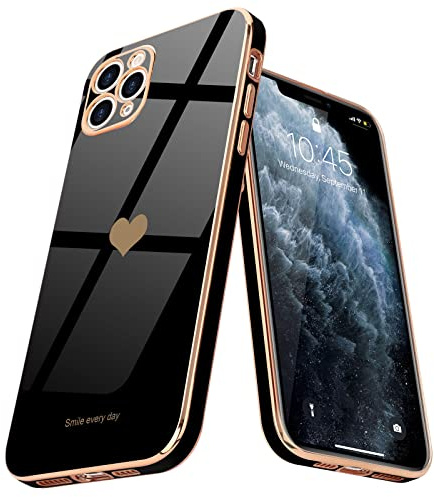 Teageo Hülle für iPhone 11 Pro Max Stoßfest Frau Herzmuster, Schwarz | Mädchen Stilvoll Galvanisierte Schutzhülle Weich TPU Phone Case