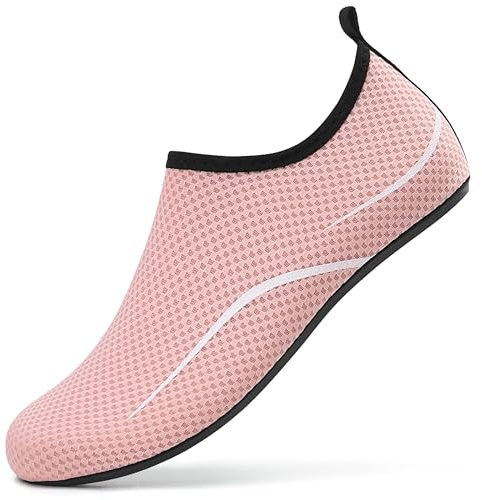 LATATL Badeschuhe Wasserschuhe Schnell Trocknend Schwimmschuhe Strandschuhe Aquaschuhe Surfschuhe Leicht Barfußschuhe Tauchschuhe Wassersportschuhe für Damen Herren(Pink,34 EU)