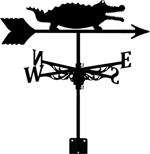 BTURYT Wetterhahn Krokodil Silhouette Windfahne Deko Wetterfahne Metall Windanzeiger im Antik Stil Garten Deko Dach Schmücken Windrichtungsanzeiger