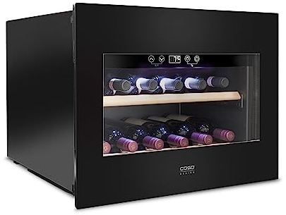 Caso WineDeluxe E 18,Einbau-Weinkühlschrank,Lagerung von bis zu Flaschen,Kompressortechnik,Touch-Bedienung,Temperaturbereich 5-20 °C,Türanschlag wechselbar,für jede 45er Nischenhöhe, Schwarz