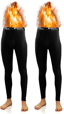 sesto senso Calzamaglia Lunga Uomo Cotone 2 Pack Biancheria Intima Pantaloni Termici Funzionali (4XL, Nero)