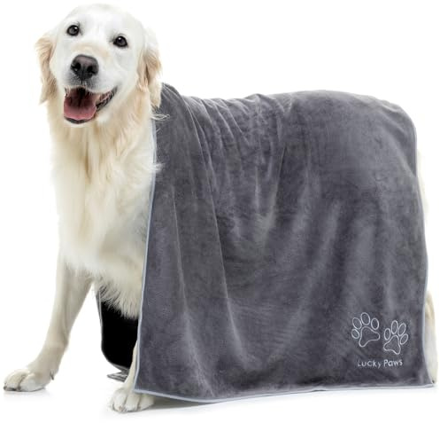 Lucky Paws® Toalla para Perros del Reino Unido – Toalla para Perros Extra Grande 140x70cm – Toallas para Perros Súper Absorbentes, Lujosamente Suaves y de Secado Rápido para Secar Perros – Toalla