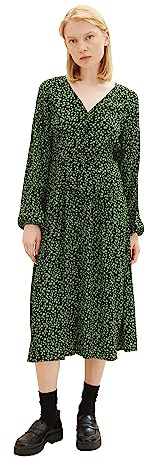 TOM TAILOR Denim Damen Midi Floral Dress with Button Placket and Tie Detail