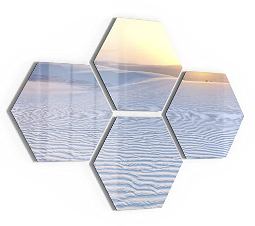 DEQORI Glasbilder Echtglas | Motiv Weiße Sanddünen am Abend | sechseckig 4-teilig 100x69 cm | große XXL Deko | Wandbilder für Wohnzimmer, Schlafzimmer, Flur & Küche | moderne Wanddeko