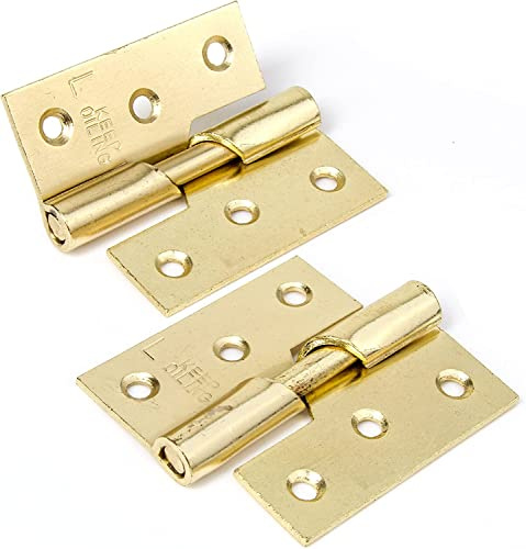 Brass Rising Butt Door Hinges Left Handed Steel 75mm/ 3-Inch Folding Door Hinges for Internal External Doors Solid Doors Square Corners 1 Pair (2 Pieces)