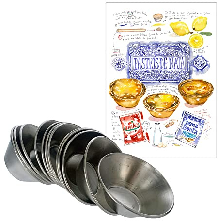 The Curated Pantry Pastell de Nata Dosen (Eierkuchenformen) – Hergestellt in Portugal aus verzinktem Stahl – Inklusive Postkarte Pastéis de Nata und Rezept zum Herunterladen – Set mit 12 Stück