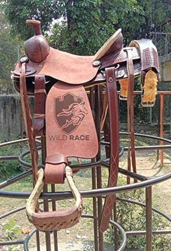 WILD RACE Western Dunkelbrauner Leder handgeschnitzter Roper Ranch Sattel/Western Dark Brown Leather Hand Carved Roper Ranch Saddle (14)