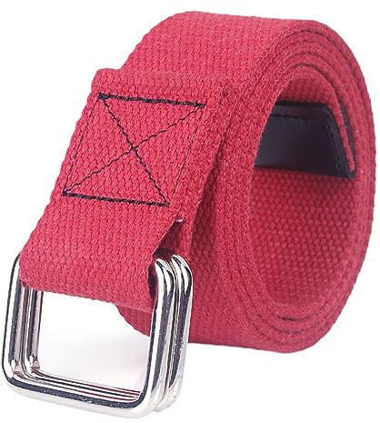 Doppelring-Gürtel – Modischer,Lässiger Herren-Webstoff-Canvas-Gürtel,Doppelring-Metallschnallen-Bund,Roter Luxus-Jeans-Riemengürtel Für Frauen,Arbeit Und Reisen,120 Cm Für Taillenumfang 35,39 Z