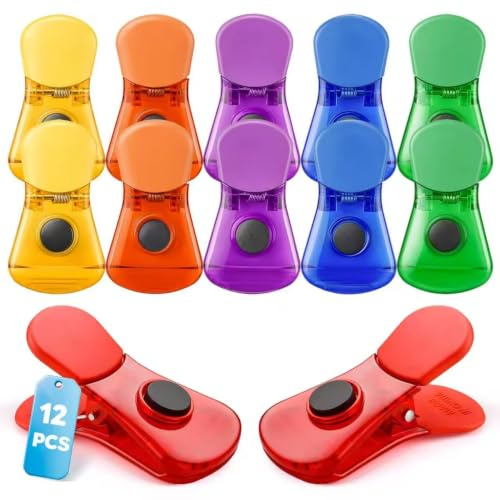 Ninth Five Bag Clips, 12 Pack Food Chip Snack Bag Sealing Clips, Color Refrigerator Magnet Air-Tight Clip for Home Kitchen Storage | Snack Bread Bag Clips Heavy Duty Plastic 6 Colors Refrigerator Magnet Air-Tight Package Clip Clothes Pins for Home Kitchen