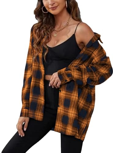 Zontroldy Chemise à carreaux en flanelle pour femme - Manches longues - Boutonnée - Chemisier à carreaux de buffle
