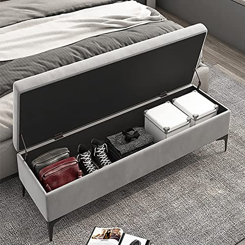 KAZUP Aufbewahrungsbank, Aufbewahrungsbank, mit Samt gepolstert, Ende der Bettbank, Premium-Aufbewahrungstruhe, Schlafzimmerbank mit Stauraum, kein Zusammenbau nötig, Hellgrau, 80 x 40 x 43 cm (31