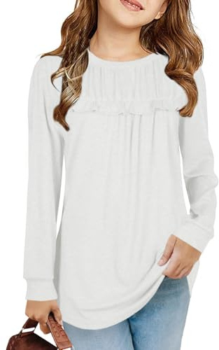 Camisetas de manga larga para niñas, túnica con volantes, camisetas sueltas para ocio, blusa suave para niños