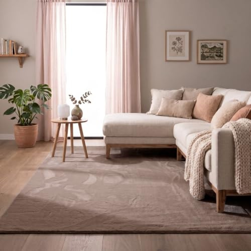 FRAAI | Home & Living Flauschiger Teppich - Cozy Taupe - 80x140 cm | Polyester - Kurzflor - Einfarbig - Waschbar in Waschmaschine - Modern - Wohnzimmer, Esszimmer, Kinderzimmer, Schlafzimmer