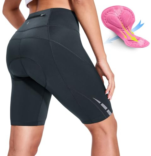 Nepest Padded Bike Shorts Women 4D Padding Cycling Shorts with Pocket Bicycle Road Biking Cycle Spin Riding Dark Grey,S