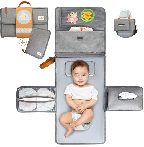 XL bärbar skötväska. Skötväskan är en avtagbar väska med 6 fack som necessär för babyartiklar. Vattentät vikbar skötdyna perfekt som present till (förpackning extra (Gris))