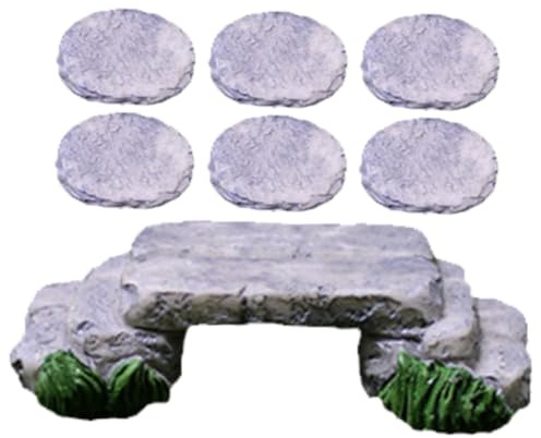 IWOWHERO Figurine Pont Miniature en Résine pour Jardin Féerique, Décor Micro-Paysage Extérieur Intérieur, 1 Mini Pont 6 Pierres De Gué, Ornement Créatif pour Bonsaï Et Plantes Grasses