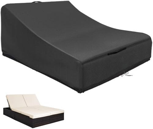 Housse de Double Chaise Longue d'extérieur Imperméables,Couverture Double Transat Extérieur Coupe Vent,Bache Bain de Soleil Double avec Cordon et Poignée,Tissu Oxford 420D (210*160*40/90cm,Noir)