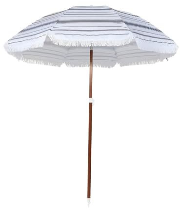 Parasol De Jardin 180cm Avec Frangé Parasol Plage Anti Uv Parasol De Plage Inclinable Parasol De Terrasse Hauteur Réglable 8 Baleines Étanche Avec Sac De Transport Pour Balcon Jardin Terrasse Plage