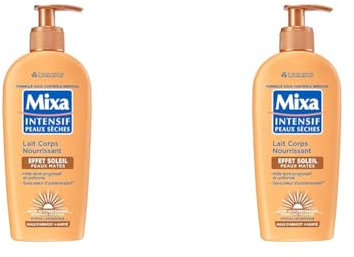 Mixa Intensif Peaux Sèches - Lait Corps Nourrissant Effet Soleil - Autobronzant - Hâle Doré Naturel Progressif et Uniforme - Peaux Mates - Hypoallergénique - 250ml (Lot de 2)