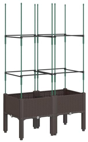 vidaXL Jardinera con Enrejado, Maceta para Verduras Plantas Flores, Macetero de Hierbas, Arriate para Jardín Patio Balcón Terraza, PP Marrón