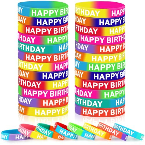 JUNEBRUSHS Gummi-Armbänder für Geburtstag, 24 Stück, Happy Birthday, Silikon-Armbänder für Klassenzimmer, Studenten, Kinder, Lehrer, Geburtstagsparty, Gastgeschenke, Belohnungsgeschenke, Zubehör (12